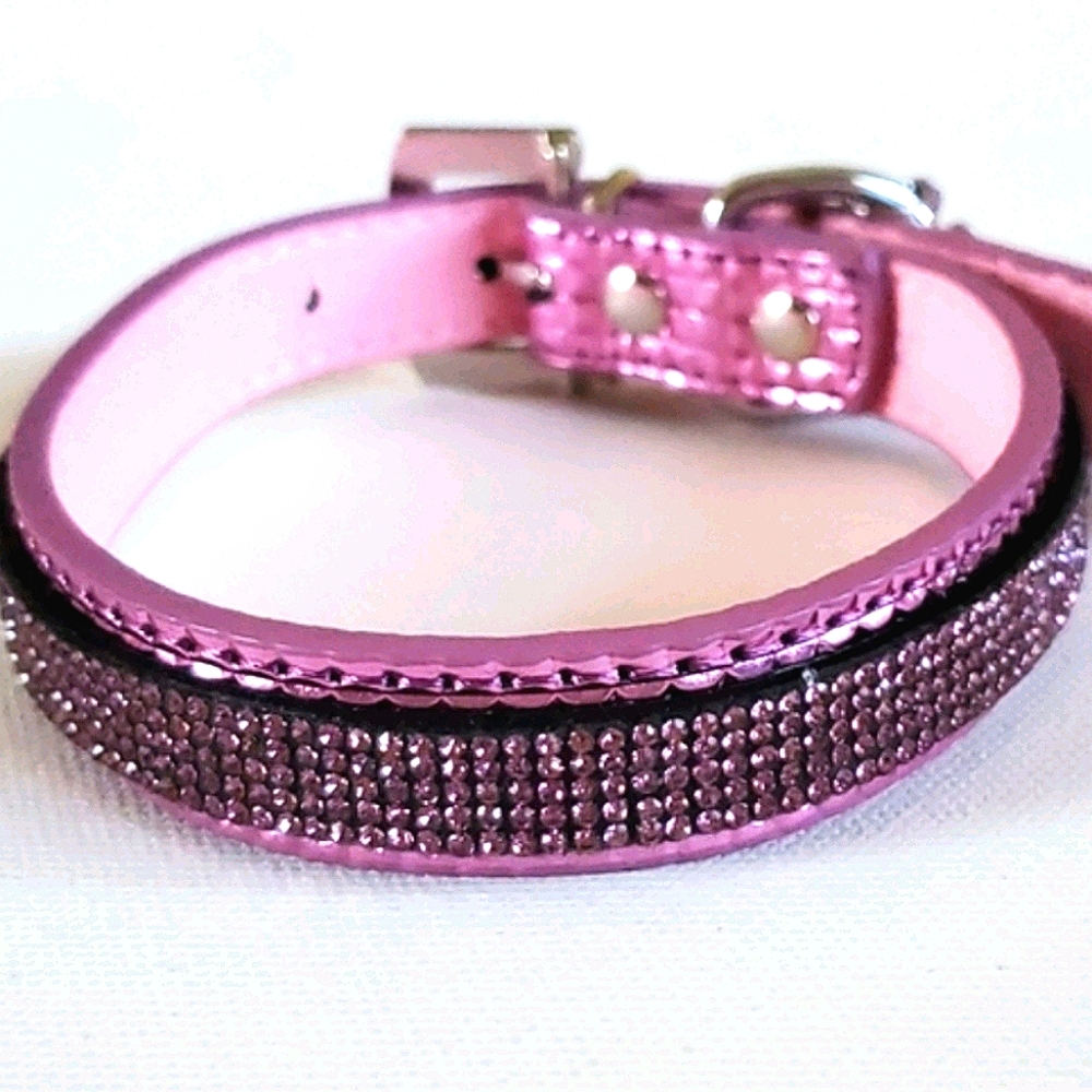 Dog Collar Pink Diamonds Pink Faux